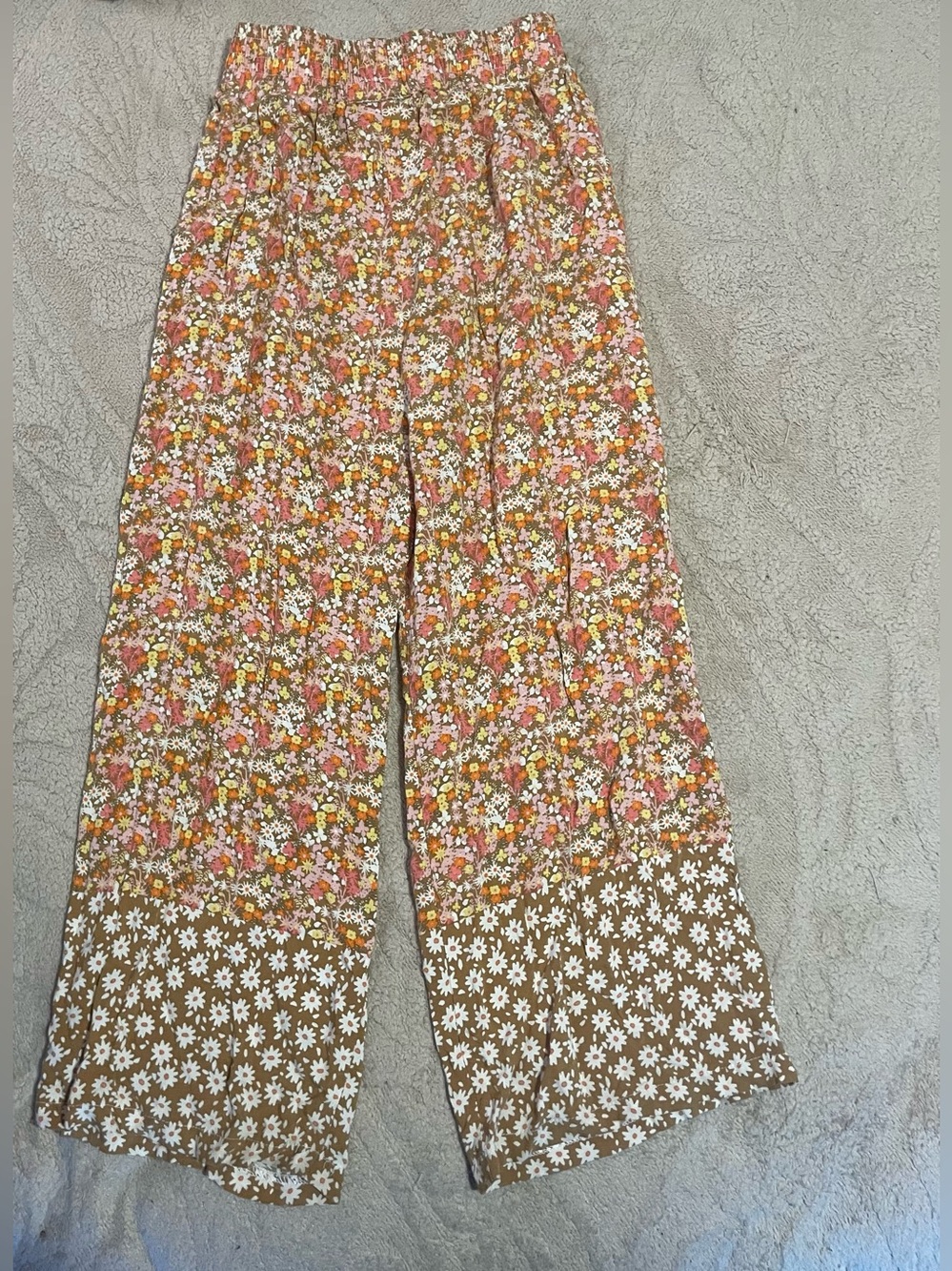 Rare Editions Brown and Pink Floral Wide-Leg Pants